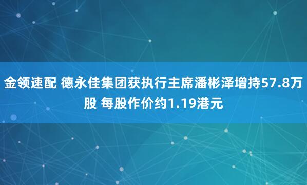 金領(lǐng)速配 德永佳集團(tuán)獲執(zhí)行主席潘彬澤增持57.8萬股 每股作價約1.19港元