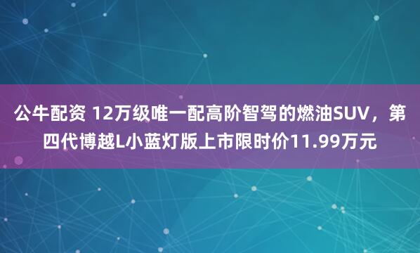 公牛配資 12萬(wàn)級(jí)唯一配高階智駕的燃油SUV，第四代博越L小藍(lán)燈版上市限時(shí)價(jià)11.99萬(wàn)元